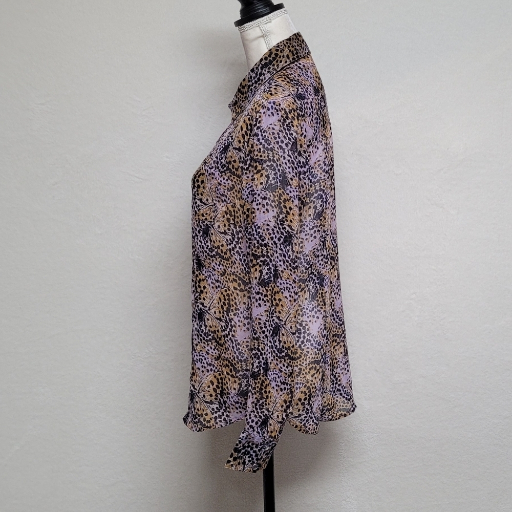 Vintage Cumberland Outfitters Leopard Butterfly Print Button Up Chiffon Blouse M - Picture 8 of 14